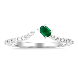10K Yellow Gold Open Chevron Emerald And Diamond Ring