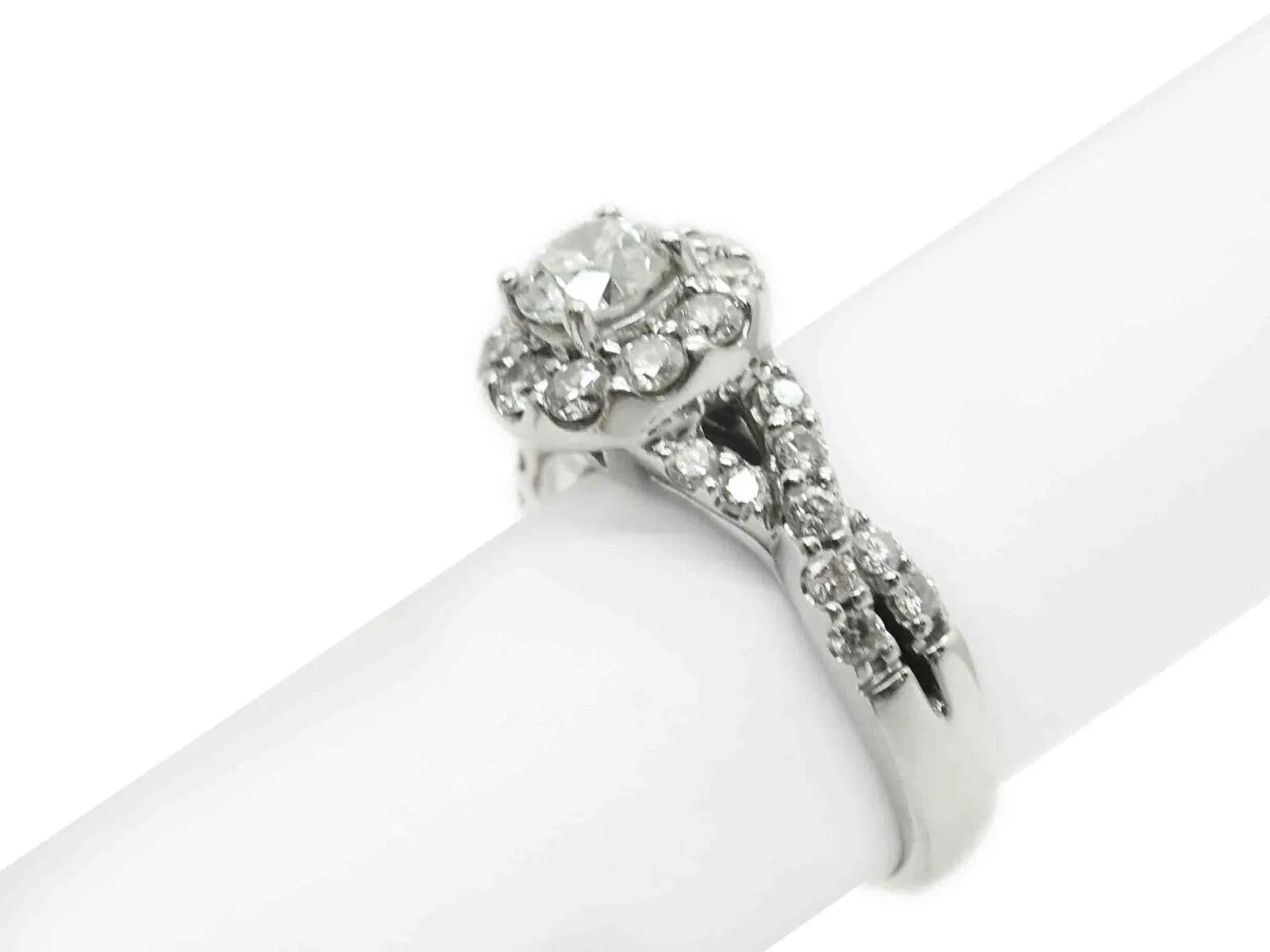 1.21ct tw Natural Diamond Halo Engagement Band Ring 14k White Gold Size 4.75