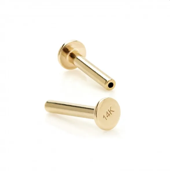 14k Gold Curved Bar CZ Flat Screwback Single Stud