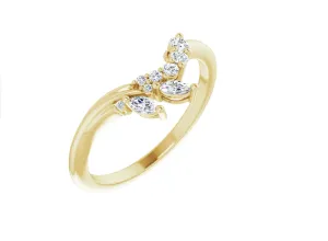14K Gold Floral Diamond Contour Band