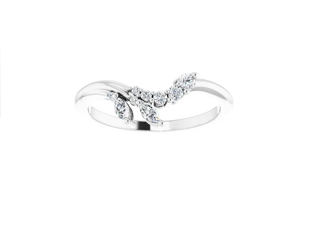 14K Gold Floral Diamond Contour Band