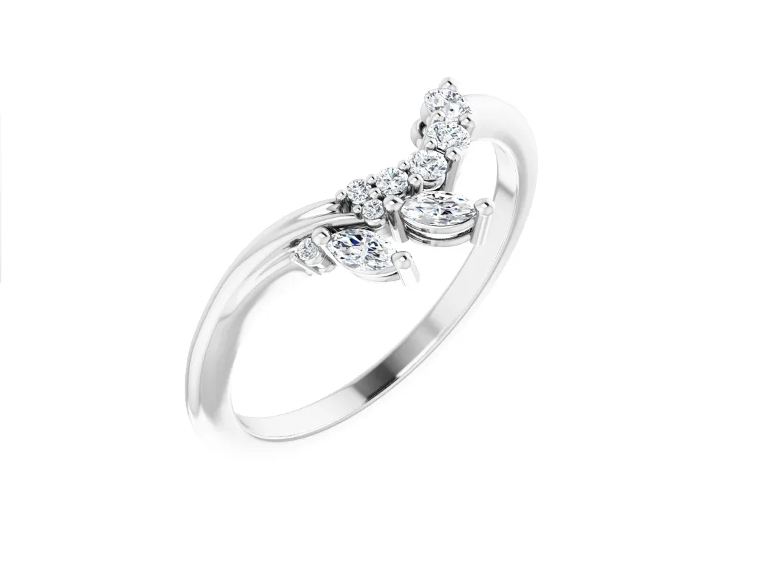 14K Gold Floral Diamond Contour Band