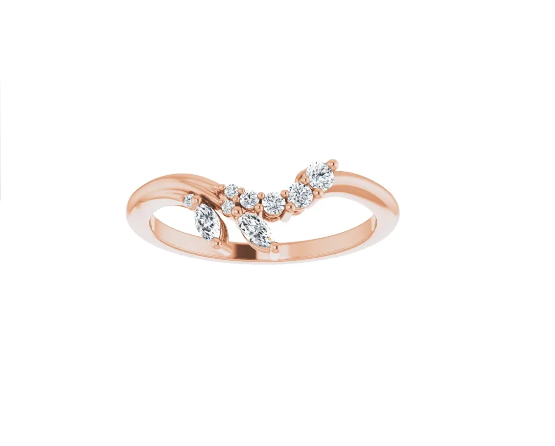 14K Gold Floral Diamond Contour Band