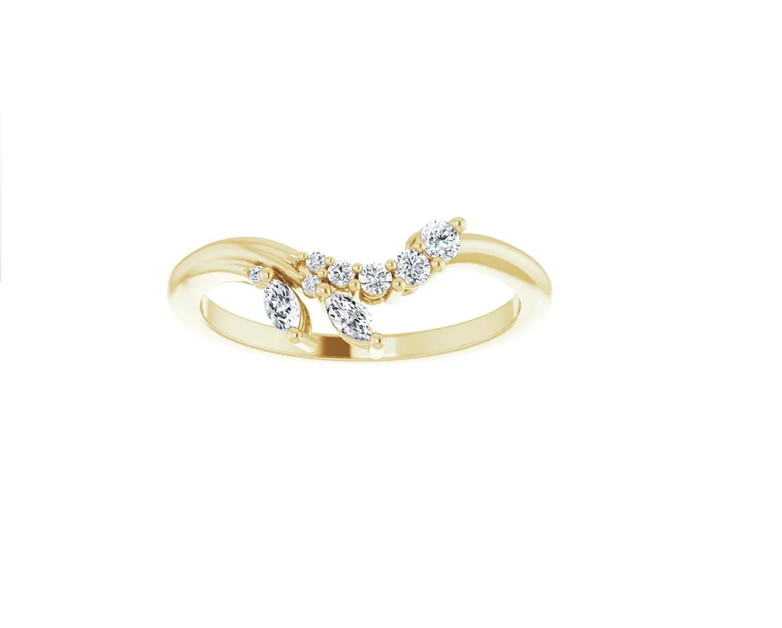 14K Gold Floral Diamond Contour Band