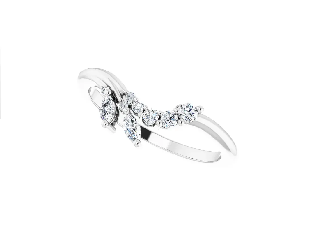 14K Gold Floral Diamond Contour Band
