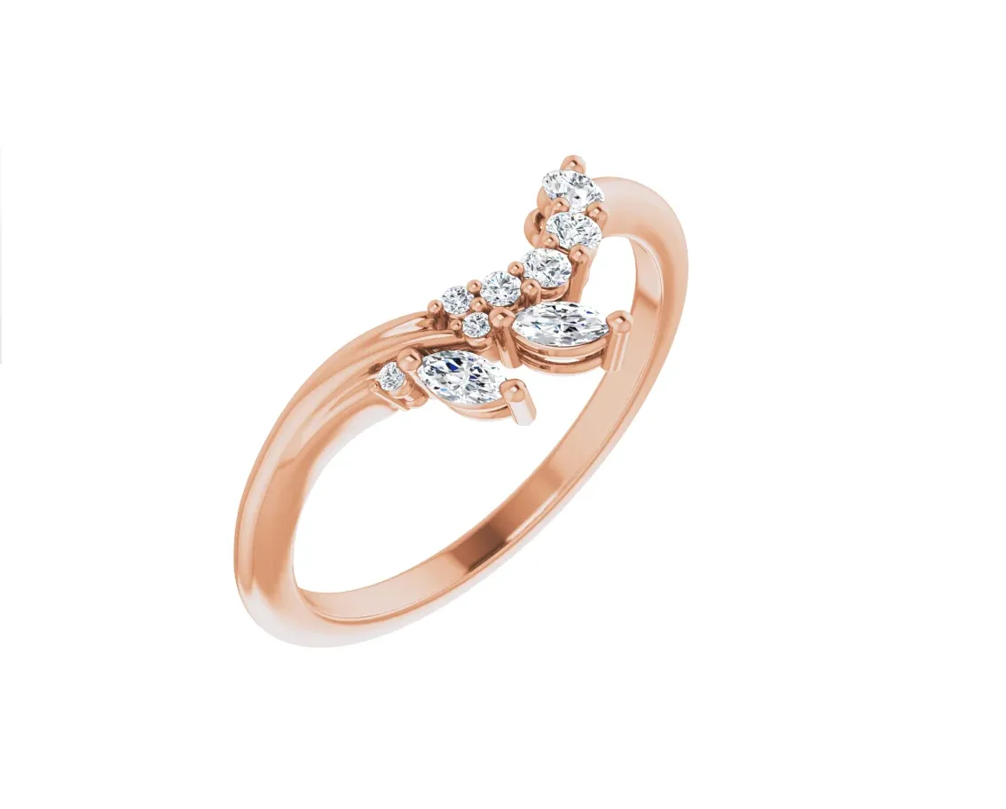 14K Gold Floral Diamond Contour Band