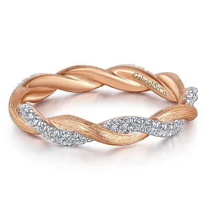 14K Rose Gold Twisted Diamond Stackable Ring