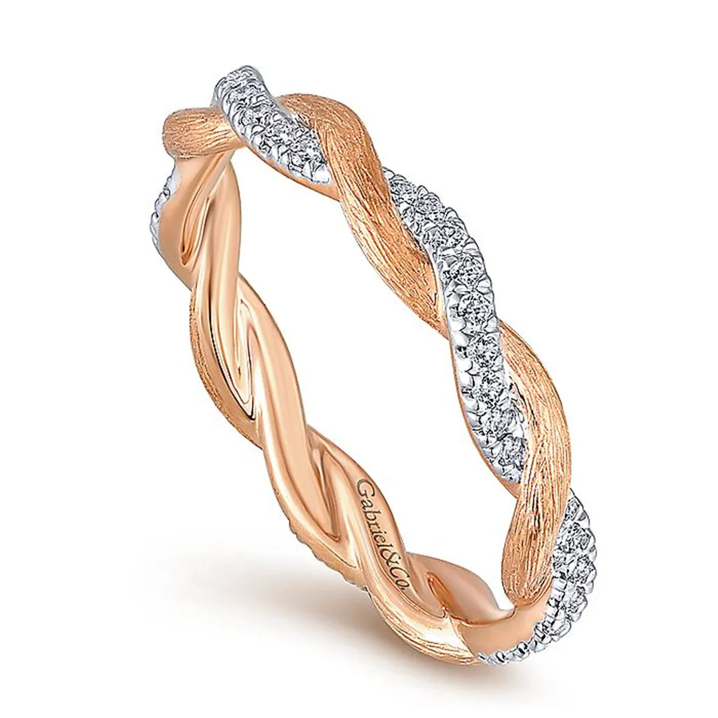 14K Rose Gold Twisted Diamond Stackable Ring