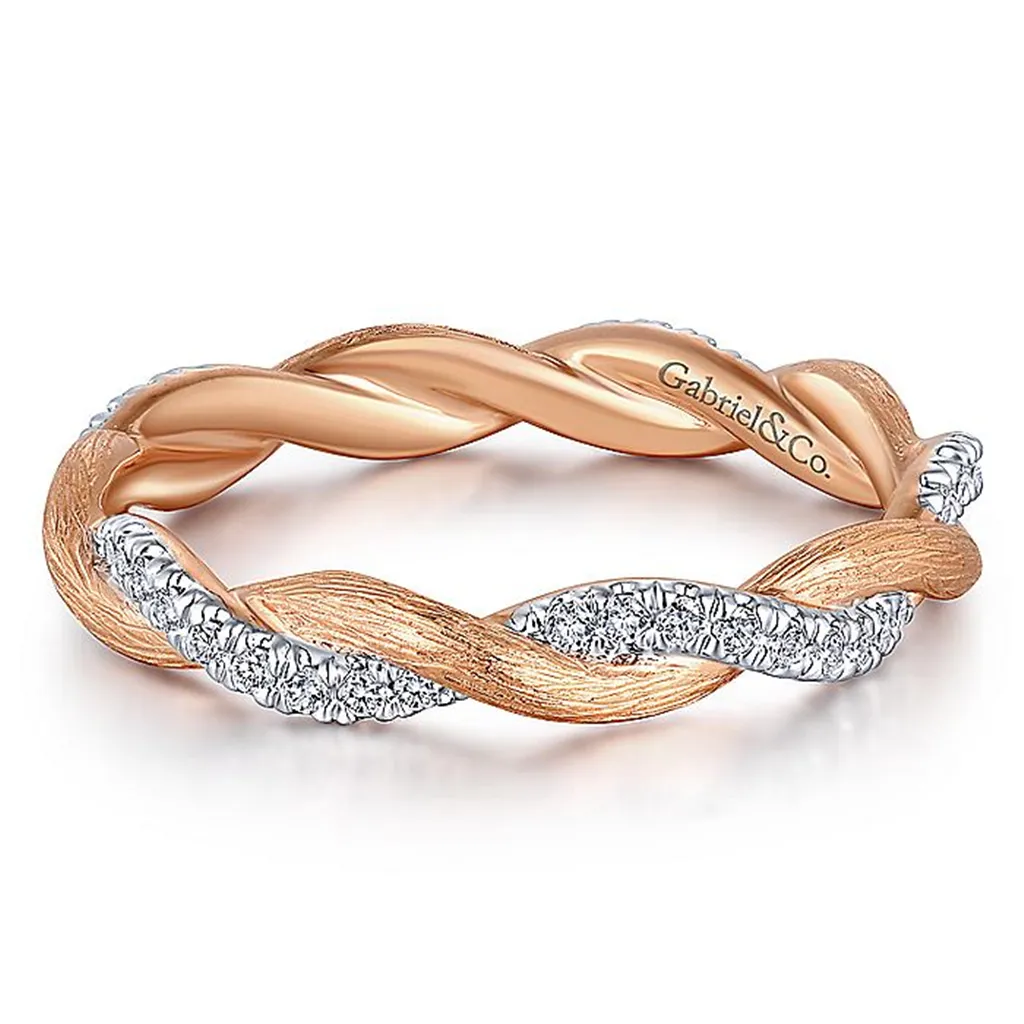 14K Rose Gold Twisted Diamond Stackable Ring