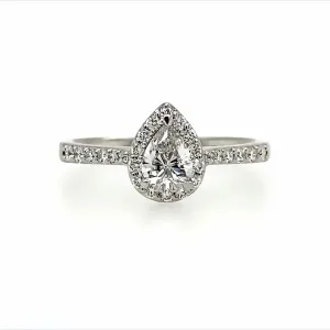 14K White Gold 0.41Ct Pear Diamond Halo Engagement Ring