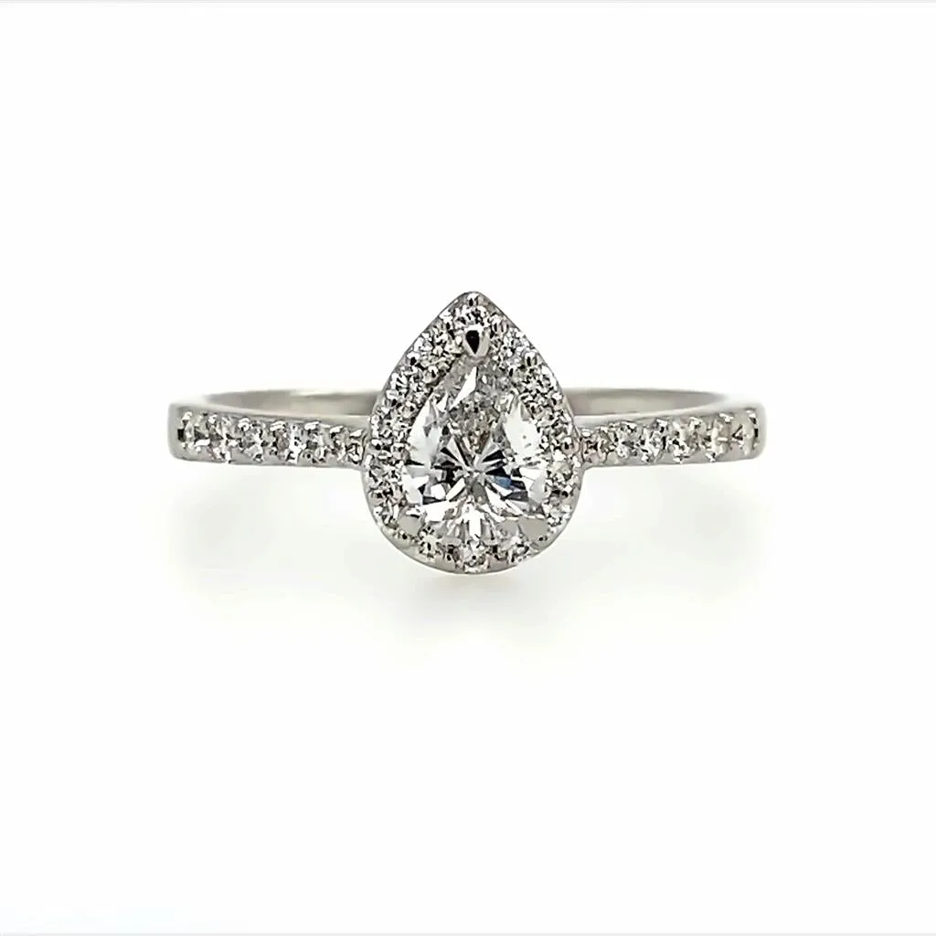 14K White Gold 0.41Ct Pear Diamond Halo Engagement Ring