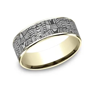 14K Yellow Gold And Darkened Tantalum ??The Basket Weave?? 7.5mm Comfort Fit Wedding Band
