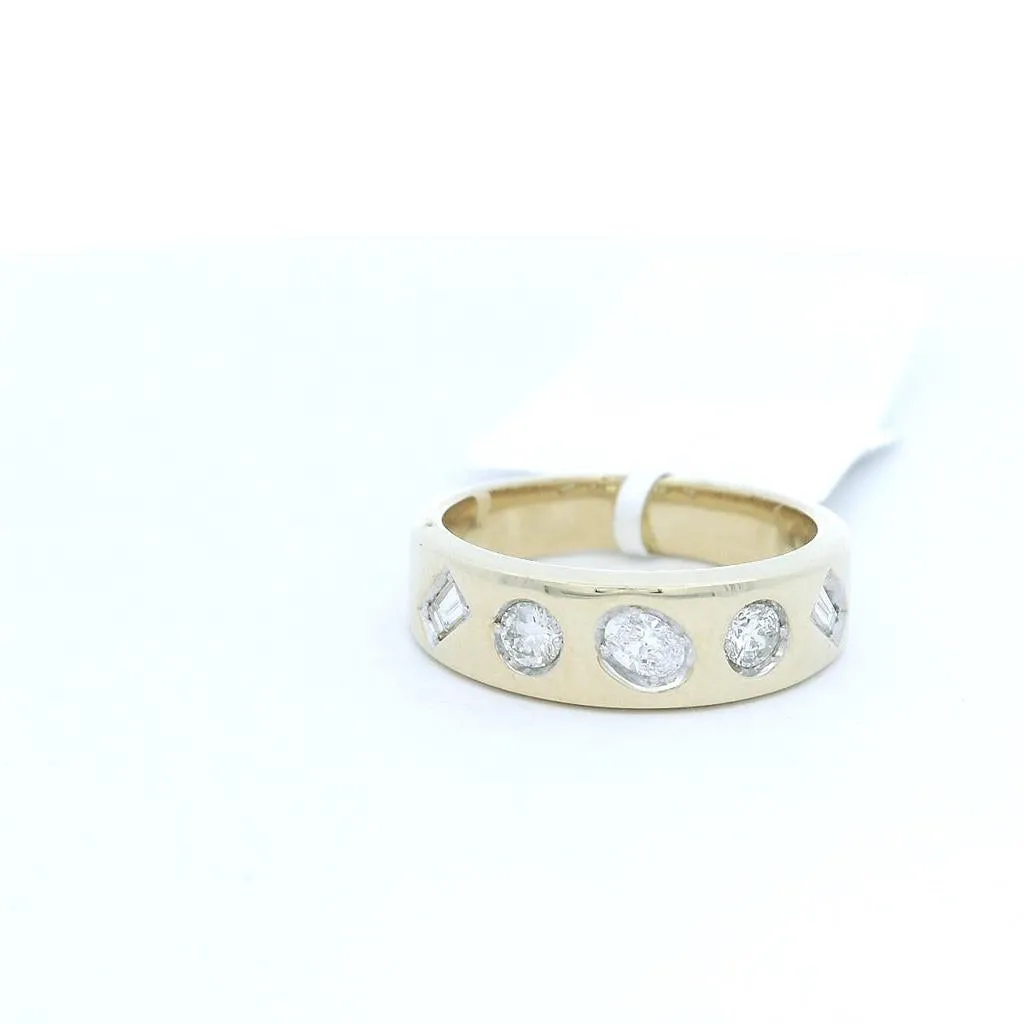 14K Yellow Gold Contemporary Natural Diamonds Ring