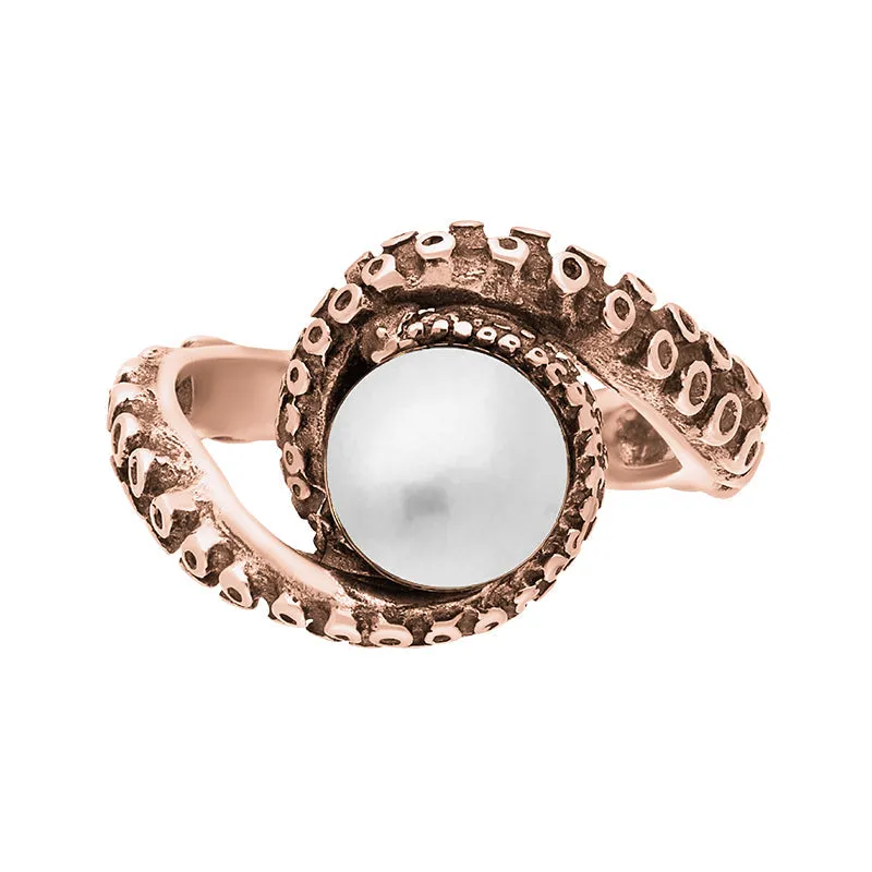 18ct Rose Gold Freshwater Pearl Bead Twist Tentacle Ring