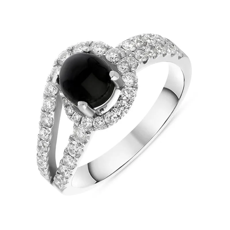 18ct White Gold Whitby Jet 0.89ct Diamond Double Shoulder Ring