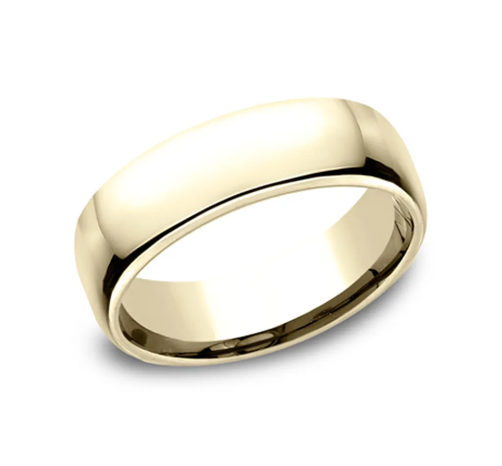 18K Yellow Gold 6.5mm Euro-Dome Comfort Fit Wedding Band