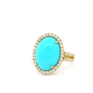 18K Yellow Gold Turquoise And Diamond Halo Ring