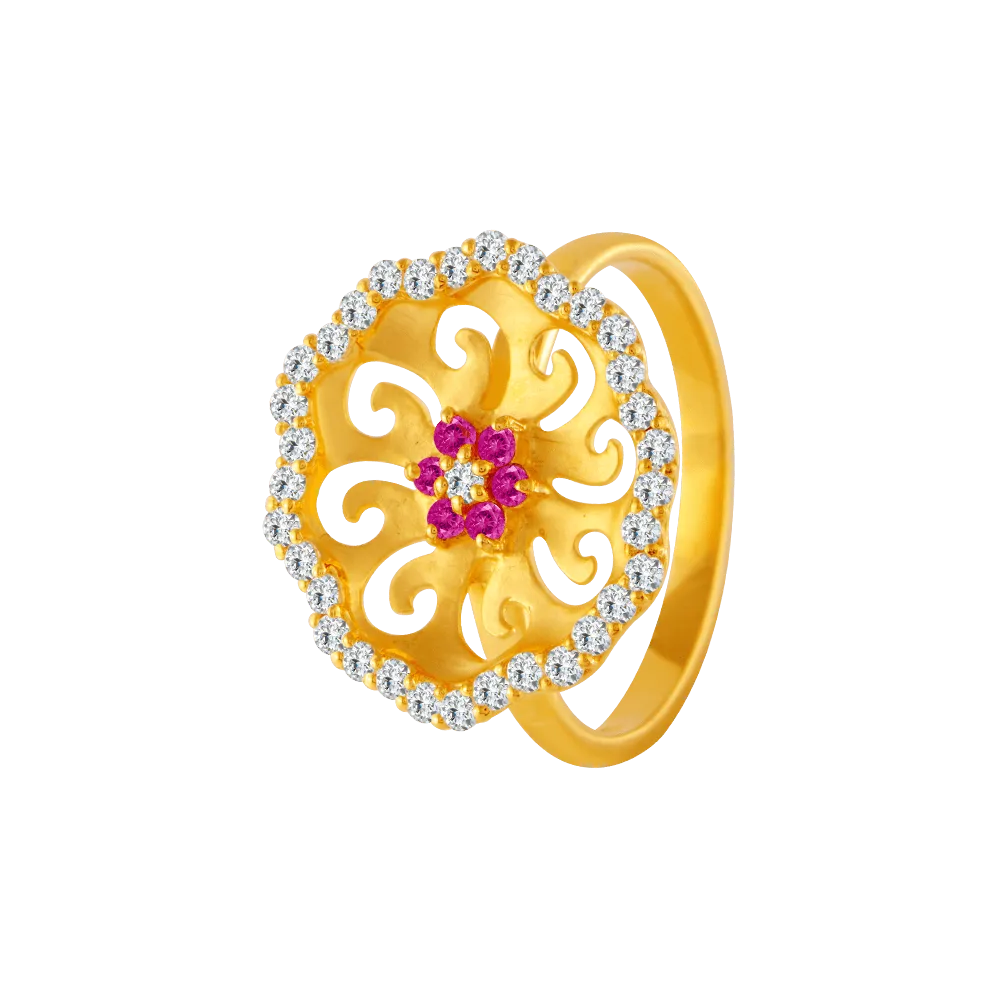 22KT Yellow Gold And American Diamond Ring For Women