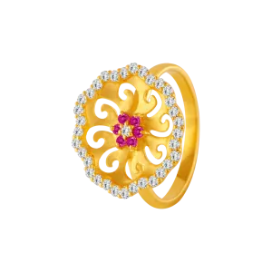 22KT Yellow Gold And American Diamond Ring For Women