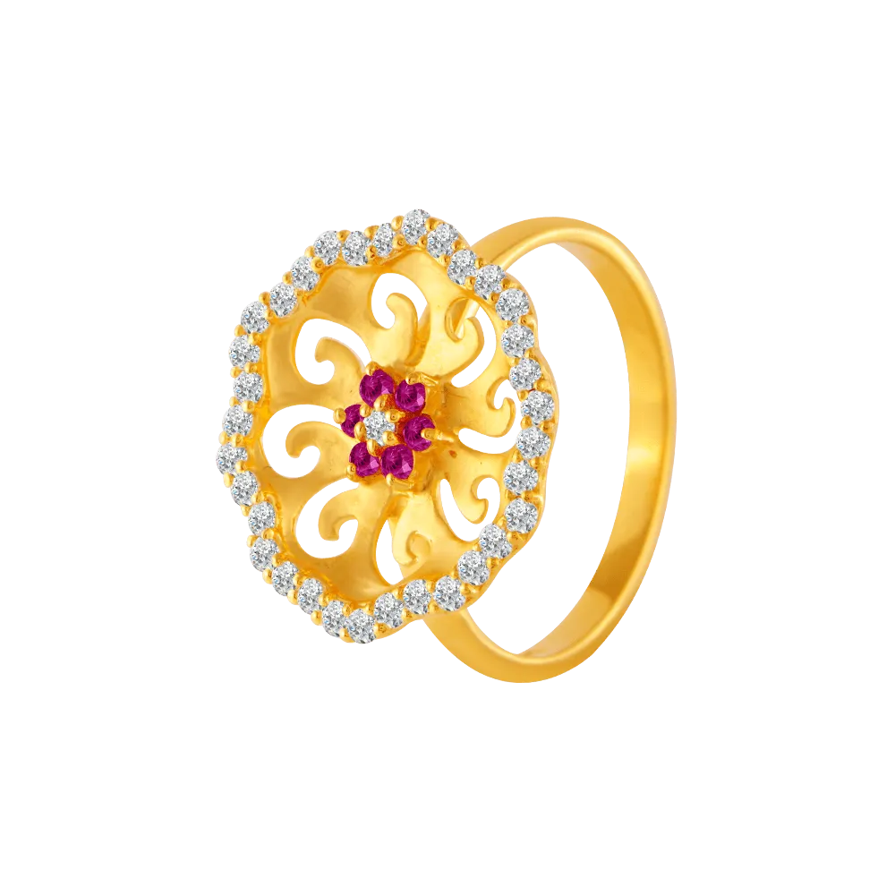 22KT Yellow Gold And American Diamond Ring For Women