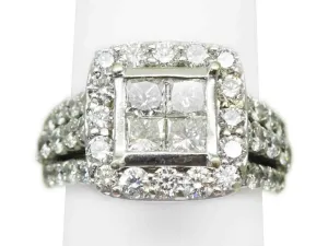 3.03ct tw Princess & Round Natural Diamond Cluster Ring 14k White Gold Size 5.75