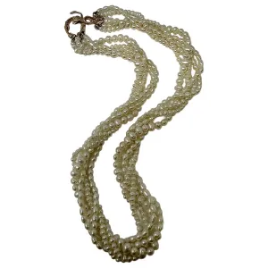 5 Strand Freshwater Pearl  Necklace  with 14K Gold Swirl Clasp
