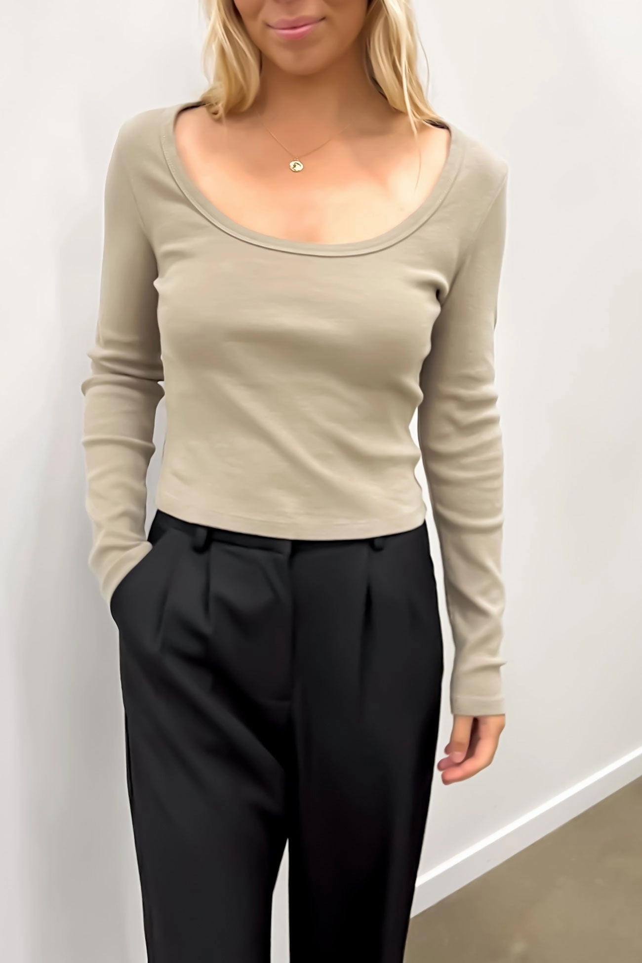 90s Icon Long Sleeve Scoop Neck Dusty Olive sale dresses sale home
