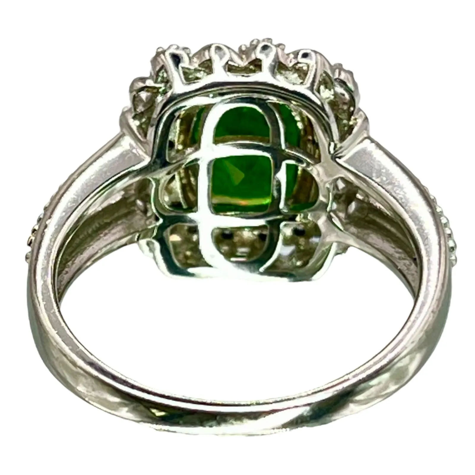 925 Sterling Silver Chrome Diopside Ring Sz 7.75 Cubic Zirconia Ornate Statement
