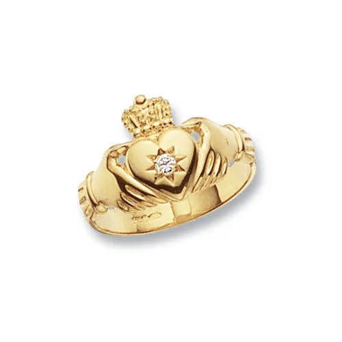 9ct Yellow Gold Men's CZ Claddah Ring