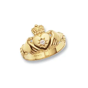 9ct Yellow Gold Men's CZ Claddah Ring