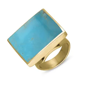 9ct Yellow Gold Turquoise Hallmark Medium Square Ring
