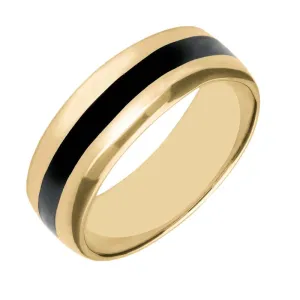 9ct Yellow Gold Whitby Jet Inlaid Wide Wedding Band Ring