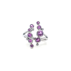 9K White Gold Pink Sapphire & Diamond Bubble Ring