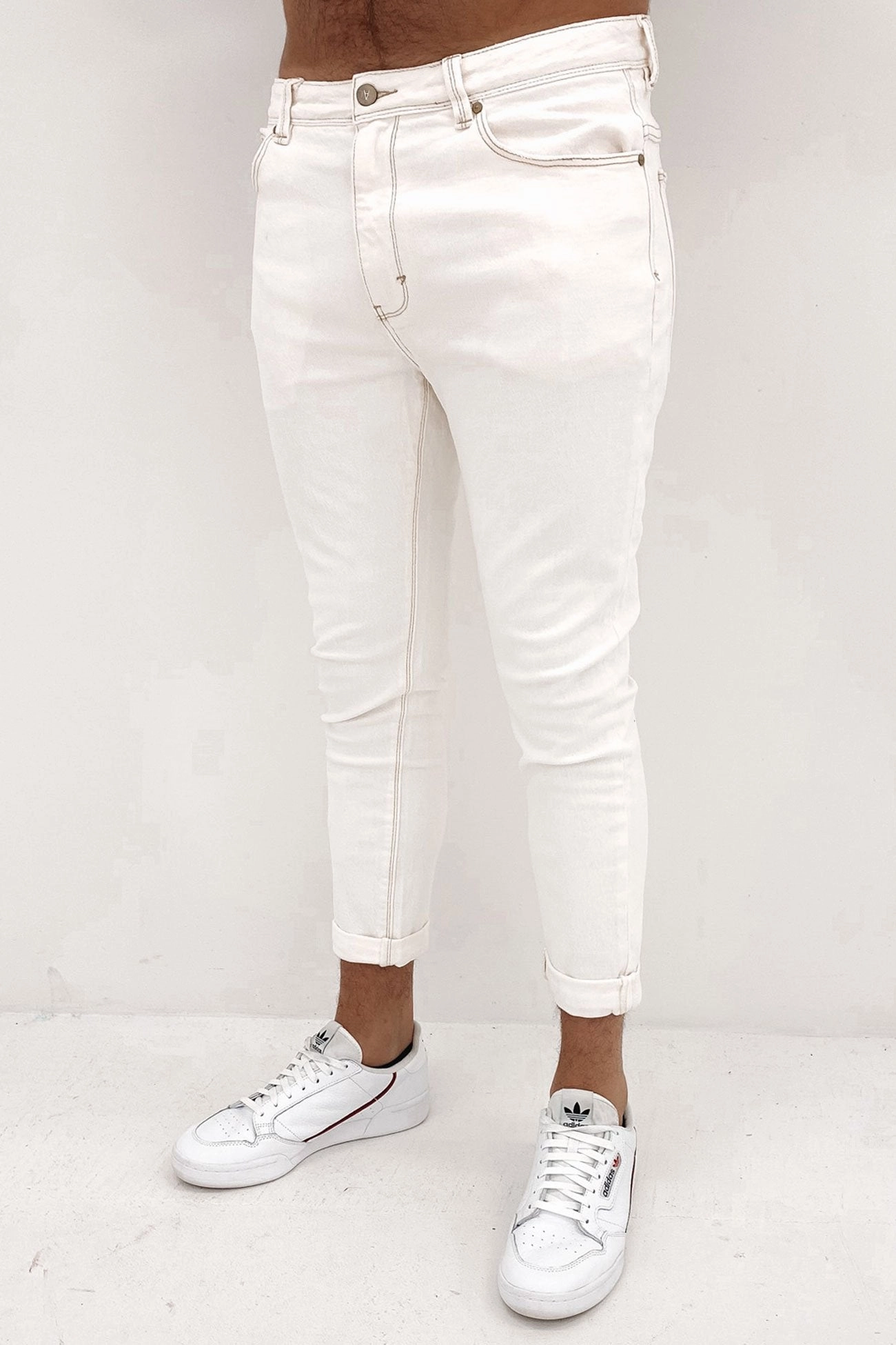A Dropped Slim Jean Smokey White sale in hindi