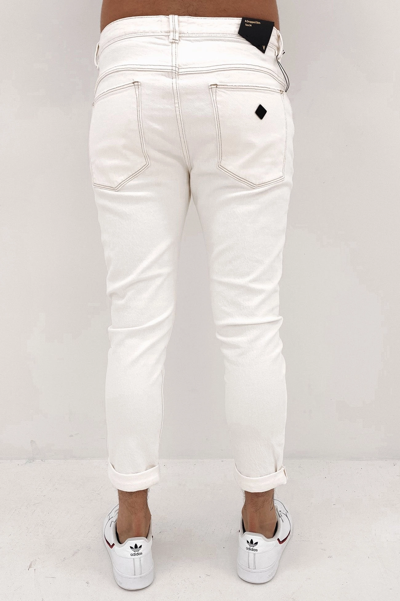 A Dropped Slim Jean Smokey White sale in hindi