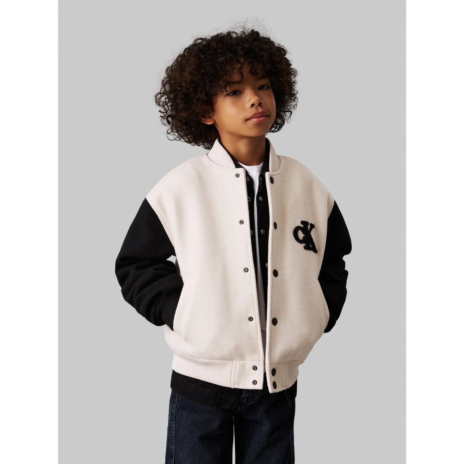 Admired Calvin Klein Oatmeal Heather Heather Varsity Jacket Futuristic