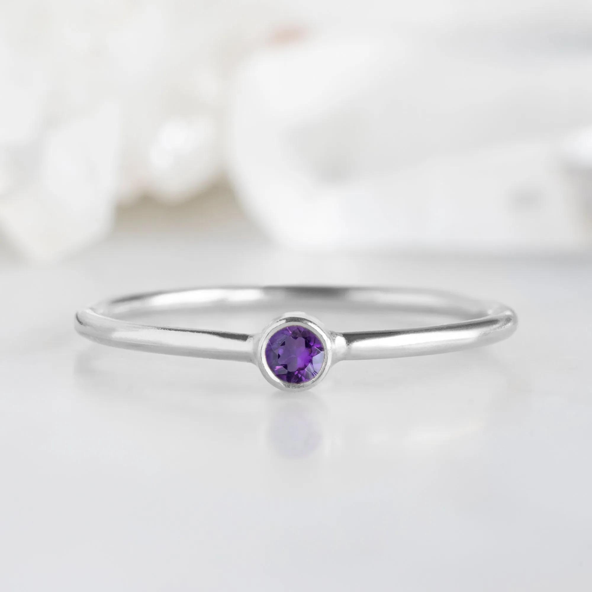 Amethyst Birthstone Stacking Ring | Yellow, Rose or White Gold