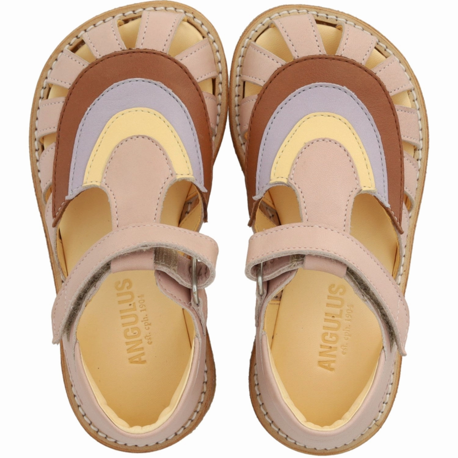 Angulus Rosebud/Clay/Lilac Colourblock Regnbuesandal Med Velcro Boots