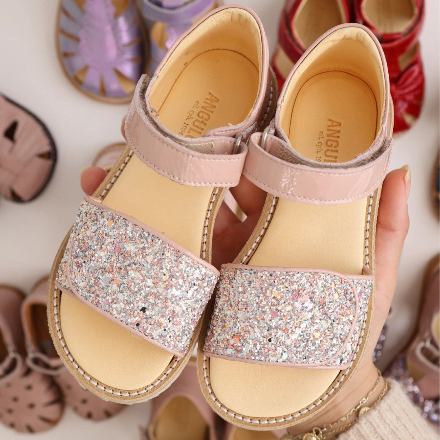 Angulus Rosebud/Rosebud Glitter Laksandal Med Funklende Glitterdetalje Limited edition shoes