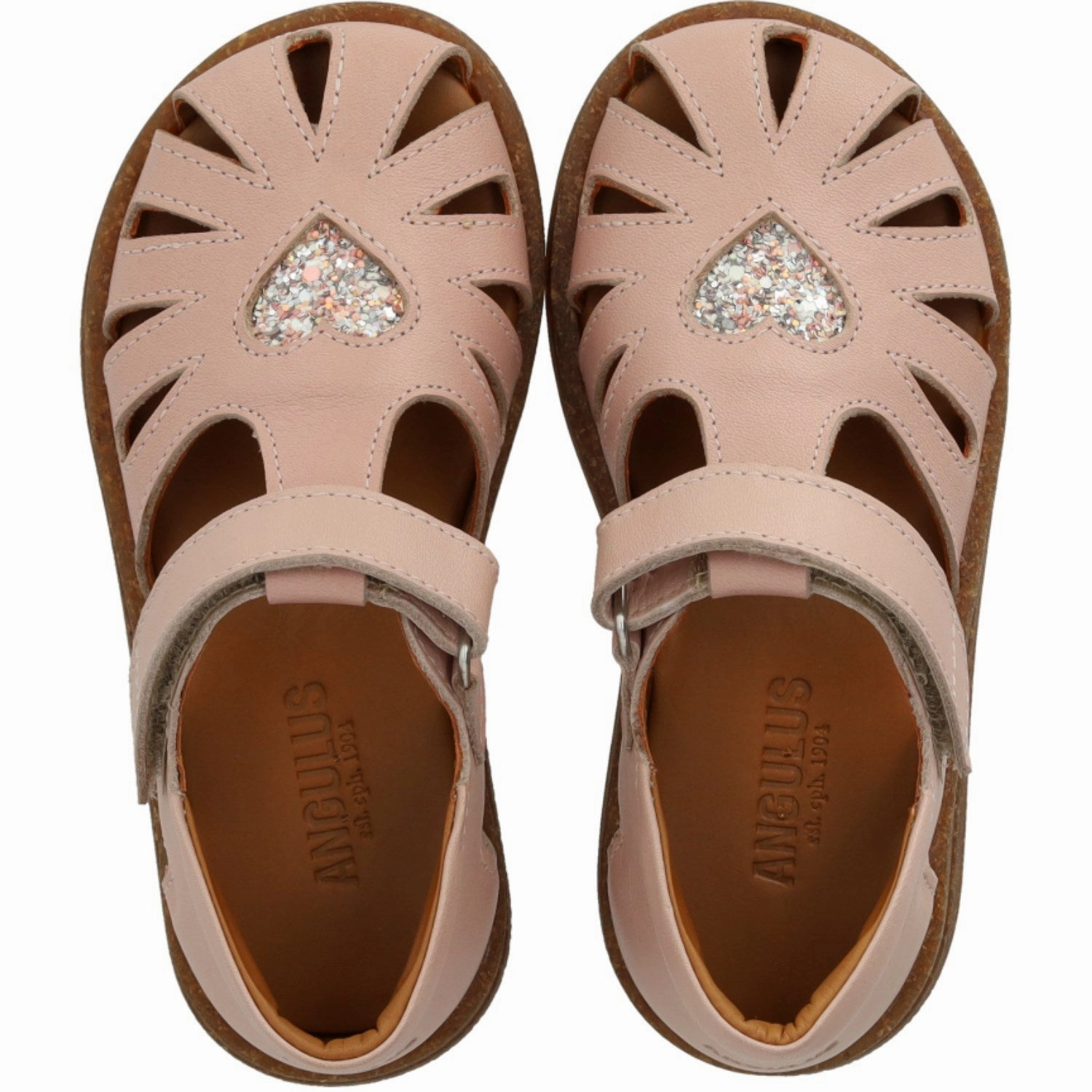 Angulus Rosebud/Rosebud Glitter Leather Heart Sandal with Sparkling Glitter Heart Spring shoes