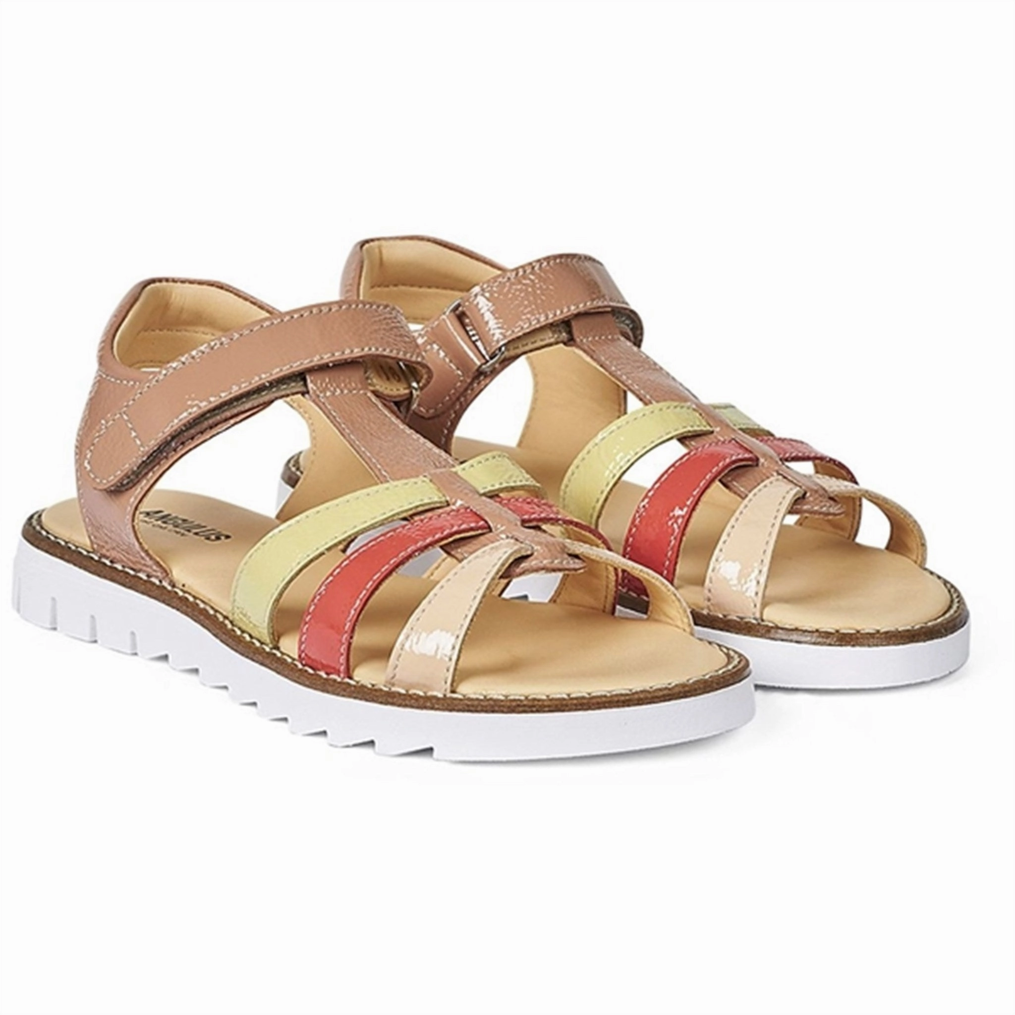 Angulus Sandal W. T-strap And Velcro Dark Peach/Peach/Coral/Light Yellow Heels Rubber soles