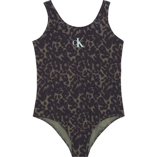Appealing Calvin Klein Swimsuit CK Leopard Olive Aop Refined