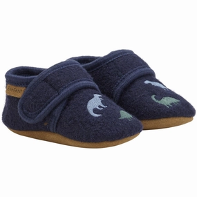 Artisanal En Fant Navy Wool Slippers With Embroidery Innovation