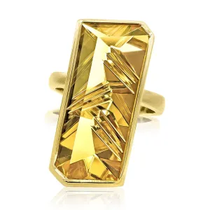 Atelier Munsteiner Vivid Fancy Cut Golden Beryl One of a Kind Vertical Bar Ring