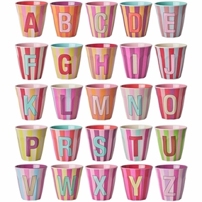 Authentic RICE Pinkish Stripes Melamine Alphabet Cup Elite