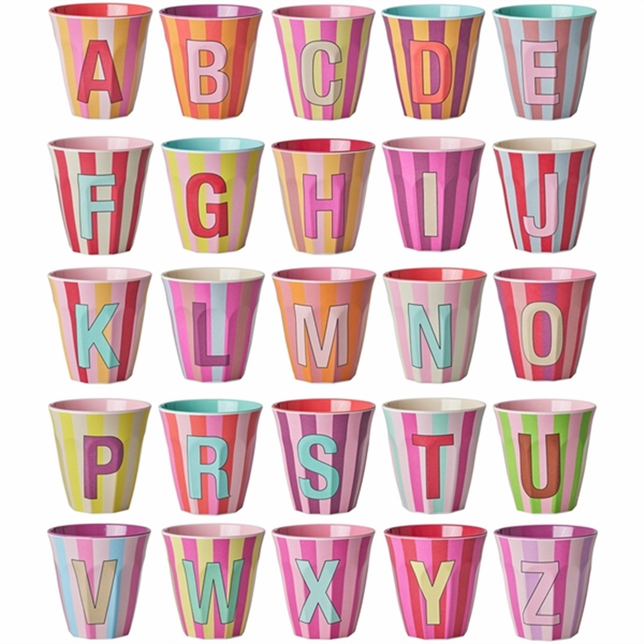 RICE Pinkish Stripes Melamine Alphabet Cup Elegance Upscale