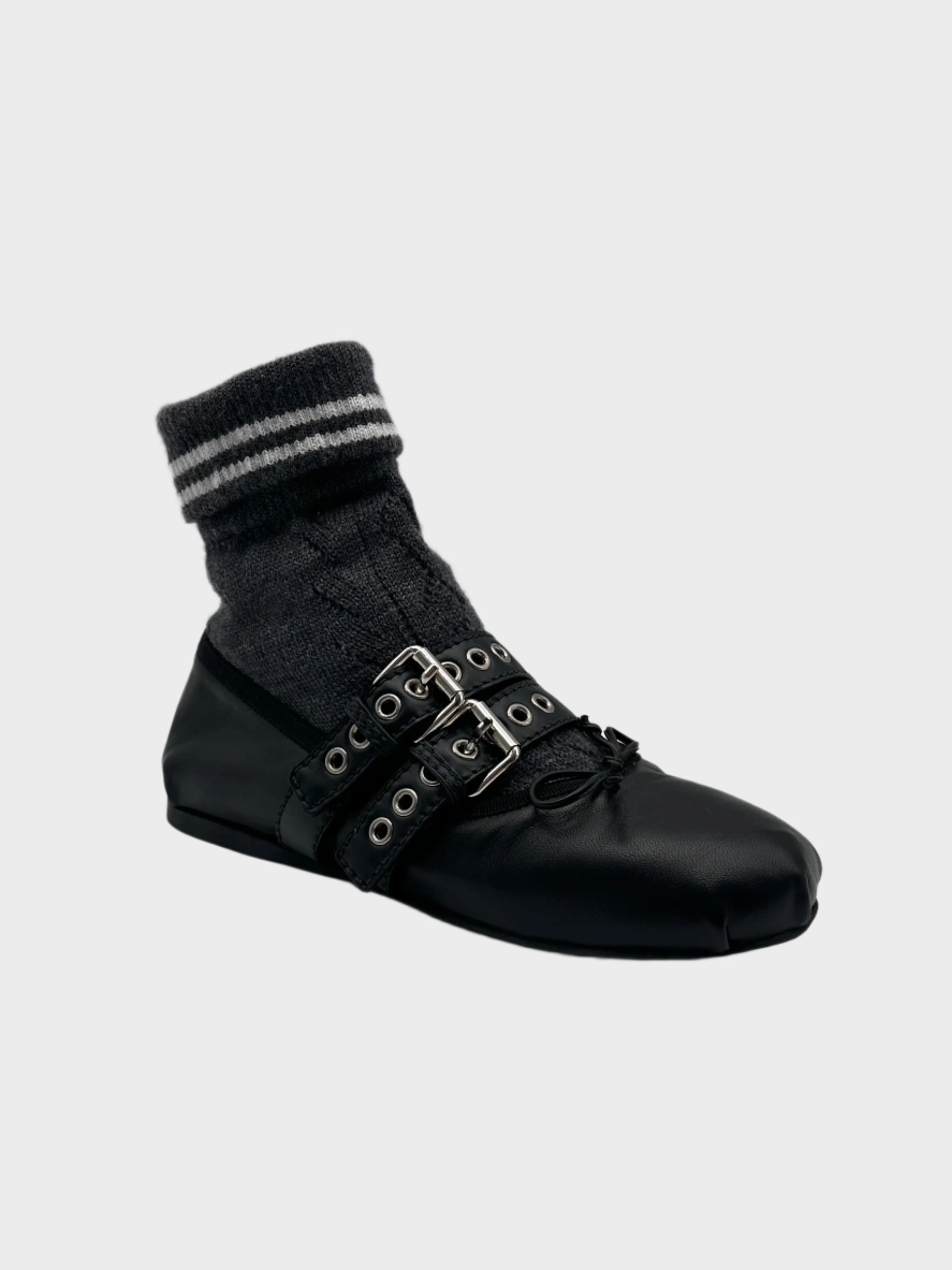 Ballerine Nere Con Doppia Fibbia E Calza Grigia Integrata suruma. in new arrivals online shopping new collection dior bags