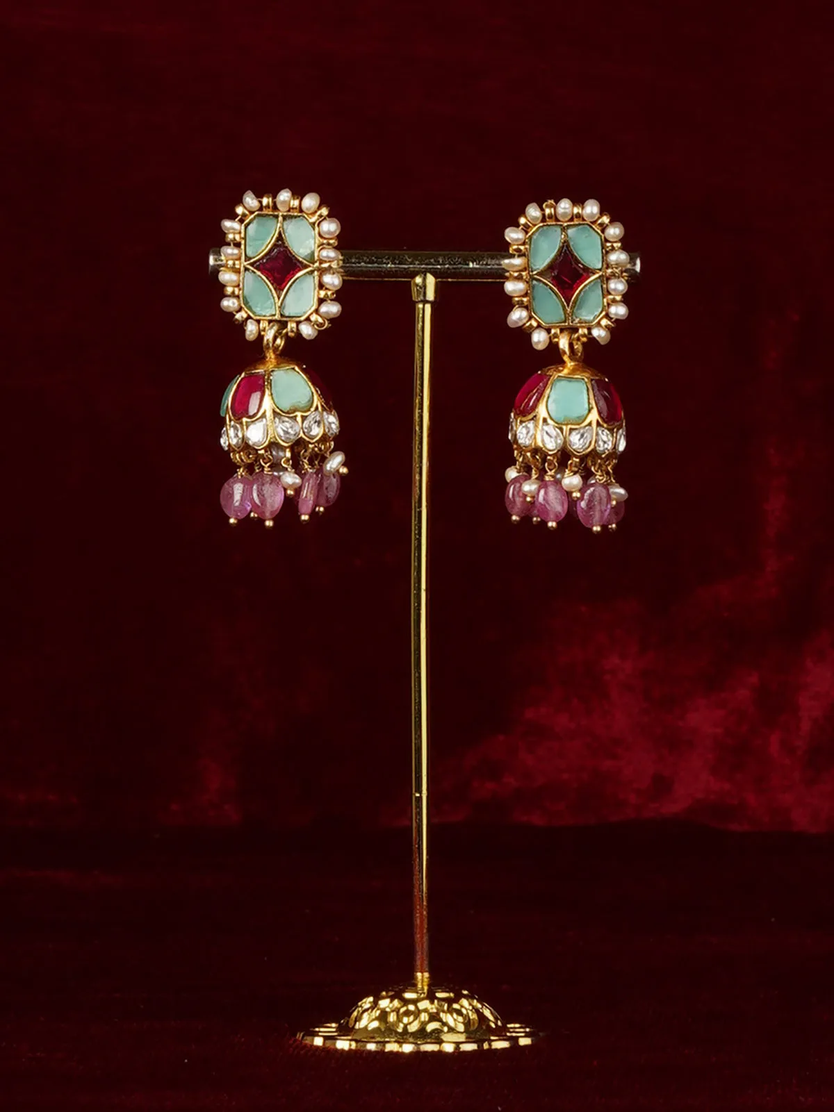 Basra Edit - Real Pearls Multicolor Gold Plated Mishr Earrings - MR-E303PLGR