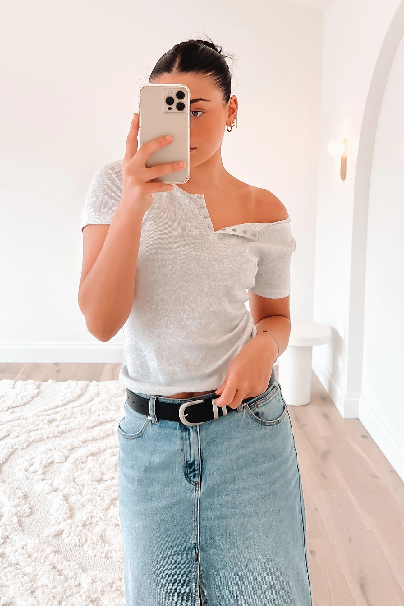 Billie Rib Buttoned Tee Snow Marle sale jeans