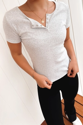 Billie Rib Buttoned Tee Snow Marle sale jeans sale poster